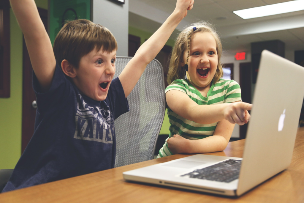 Students play carbon footprint activities on the computer